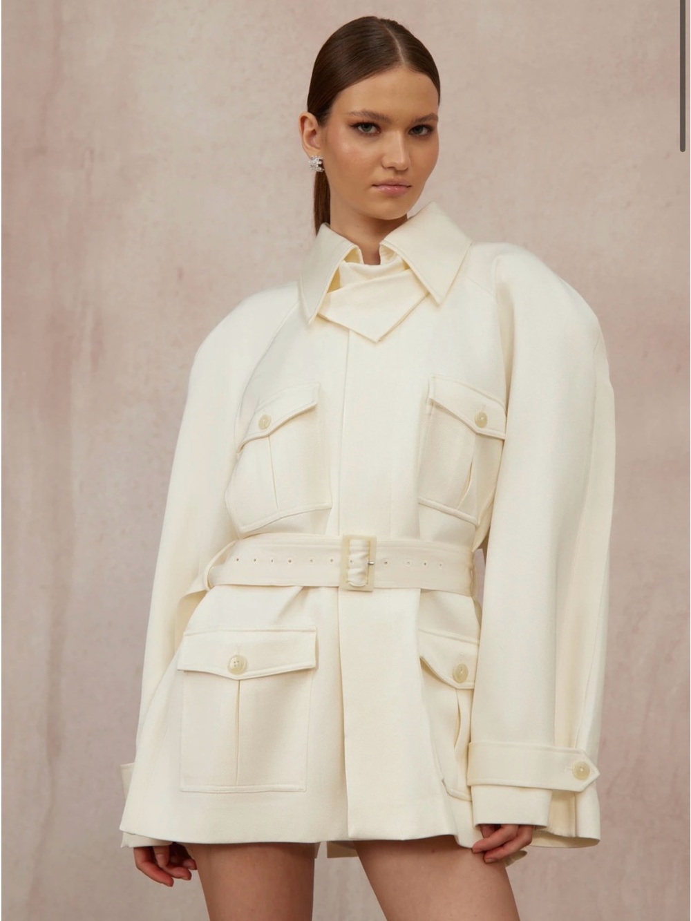 Ambre Cream White Belted Trench Coat Size XS